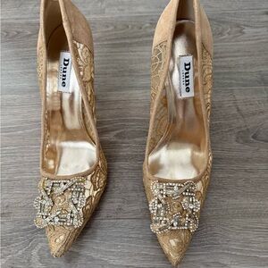 Dune London Lace Gold Embellished Heels NWOT